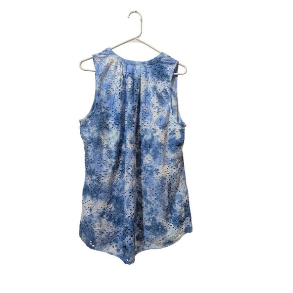 Crown & Ivy Blue & White Tie-Dye Sleeveless Top 1X  With Eyelet Design 100% Cott - Picture 6 of 10